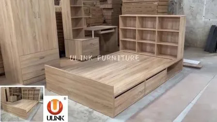 New Product Wooden Bookcase Blue Bunk Kids Bed Bedroom Furniture with Wardrobe