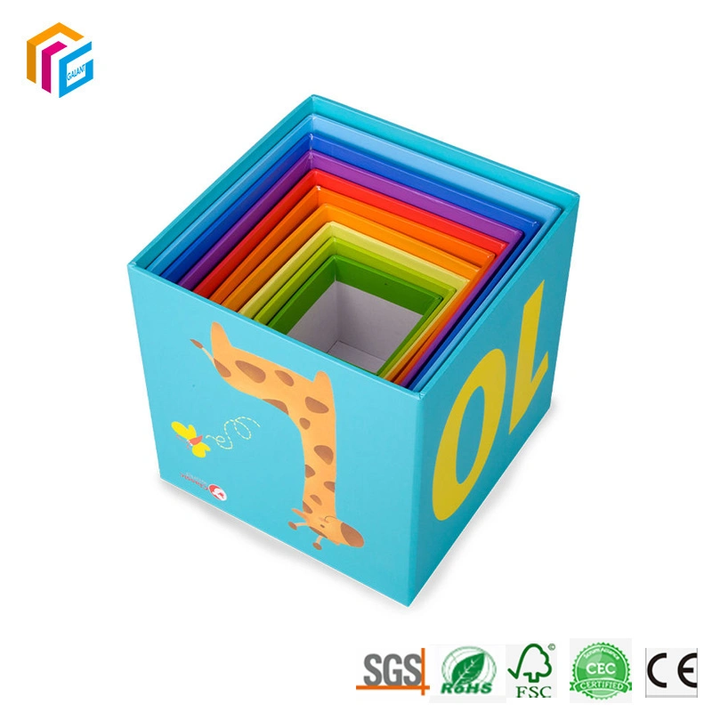 Custom Print Kids Child Educational Learning Nest and Stack Blocks Set Cardboard Stacking Cubes Box Toy