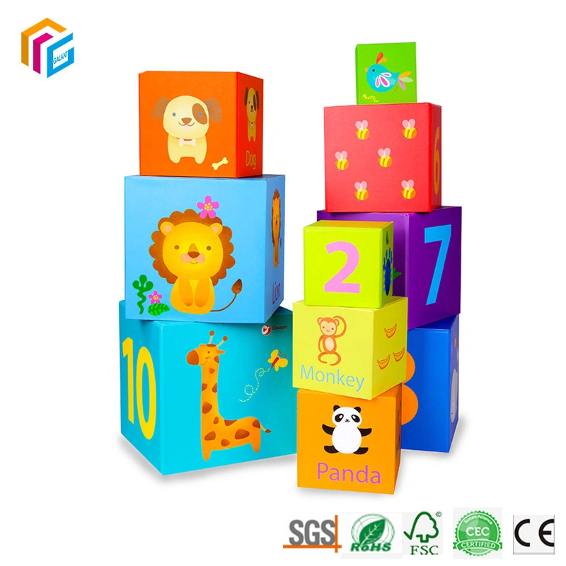 Custom Print Kids Child Educational Learning Nest and Stack Blocks Set Cardboard Stacking Cubes Box Toy