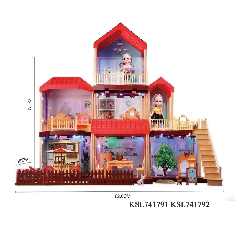 Factory Direct Sales Princess DIY Big Size Doll House Toys Girls Dream Family Furnitures Set Toy with Barbie Dolls and Light Exquisite Doll House