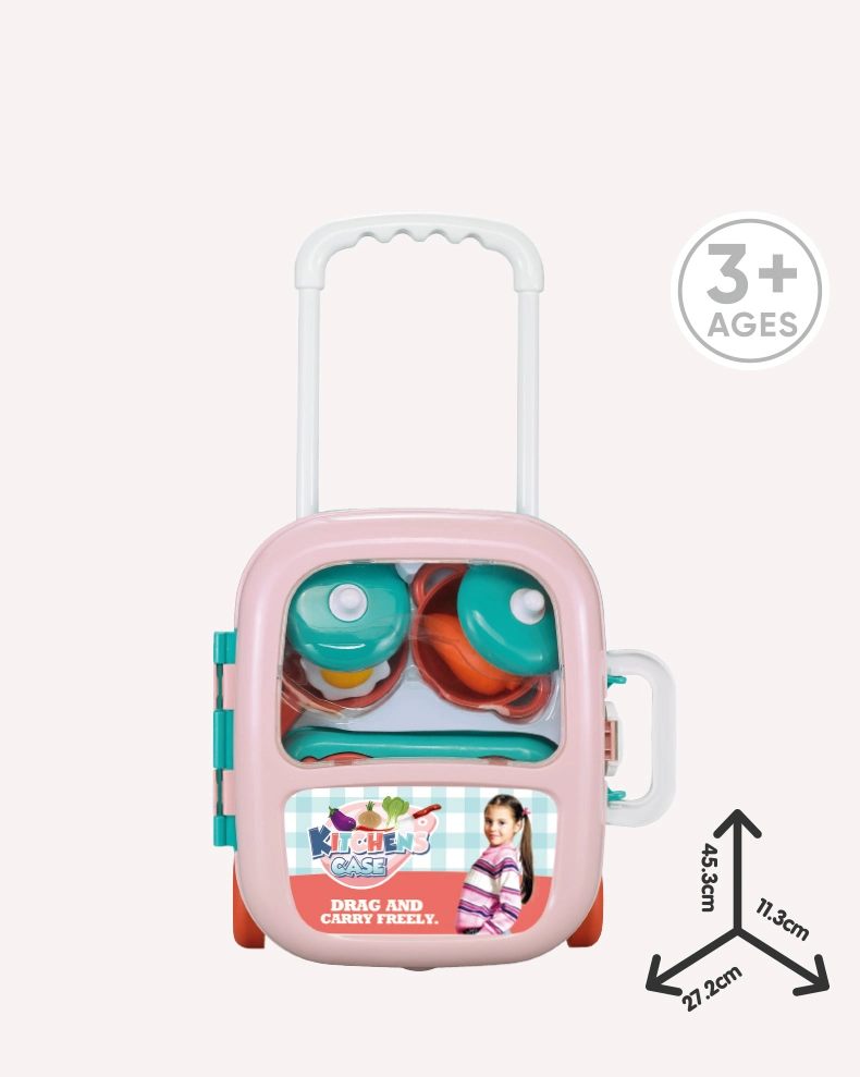 Qstoys 3 in 1 Educational School Bag Storage Mini Cooking Toy Pretend Play Plastic Cookware Kitchen Toy