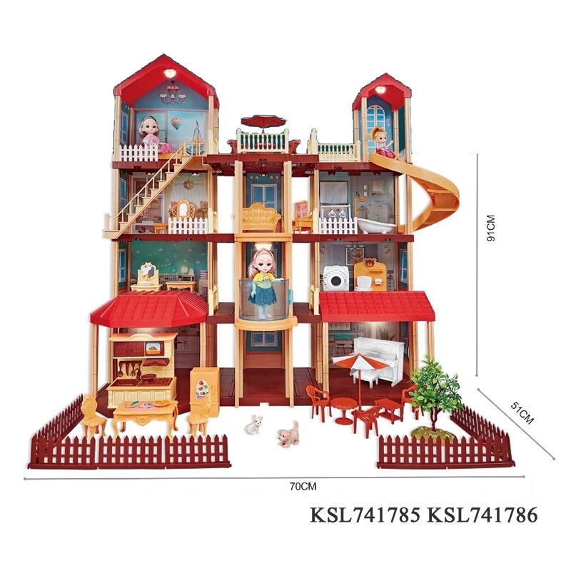 Factory Direct Sales Princess DIY Big Size Doll House Toys Girls Dream Family Furnitures Set Toy with Barbie Dolls and Light Exquisite Doll House