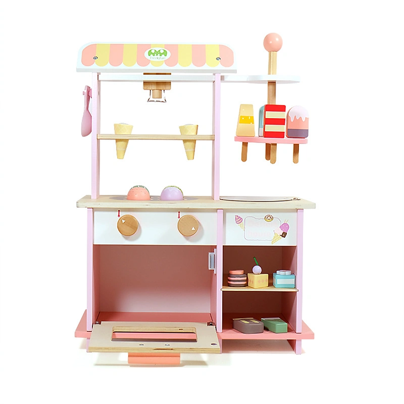 Role Play Kitchen Cart Wooden Ice Cream Shop Toy