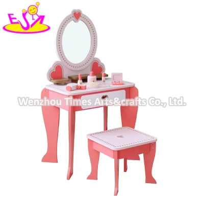 Mesa de maquillaje de juguete de madera blanca para niñas recién lanzada para venta al por mayor 10% de descuento W08h102