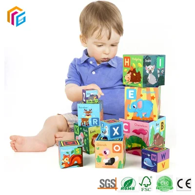 Juego de bloques de nido y pila de aprendizaje educativo para niños con impresión personalizada, caja de cubos apilables de cartón, juguete