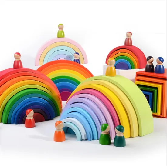 Juguetes educativos de madera Montessori Cajas apilables Colores del arco iris Bloques apilables anidados