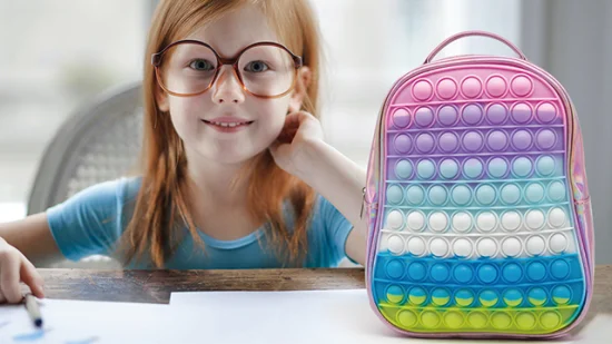 Nuevo diseño Arco Iris silicona aliviar el estrés mochilas escolares Mini mochila cremallera Pops mochila bolsa para niñas