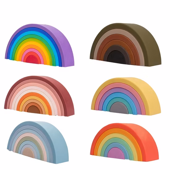 Juguetes educativos de bloques de construcción de arco iris de silicona